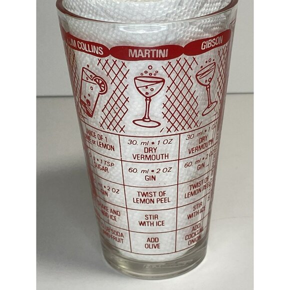 Irvinware Glass Bar Drink Recipe Shaker Red Clear 6" Vintage MCM - Picture 7 of 10